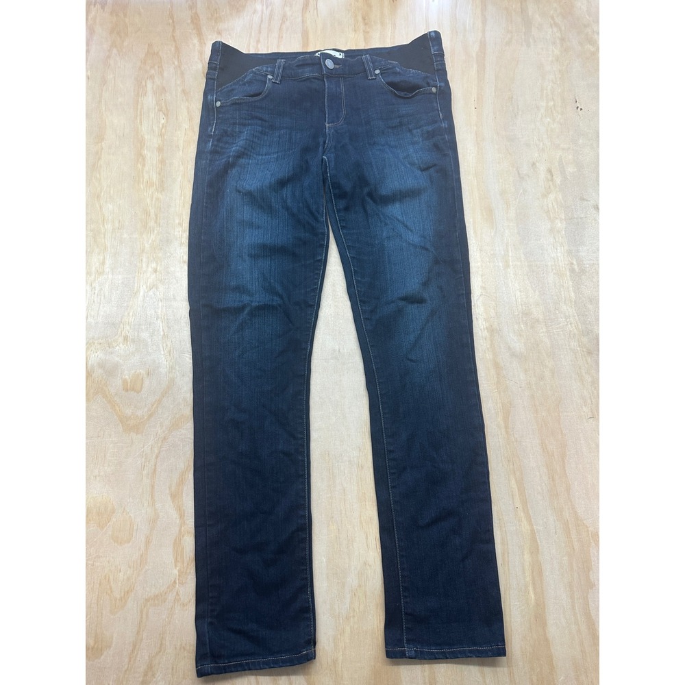 Paige Skyline Skinny Maternity Jeans Dark Wash Blue Elastic Side Panel Size 29